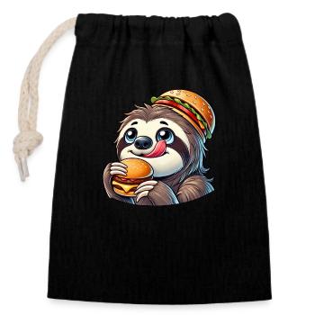 mignon paresseux burger dessin animé restauration rapide - Sac cadeau en coton avec cordon (14 x 20 cm) - noir - Devant