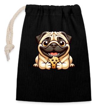 Cute Pug Cookie Cookies Cartoon Dessert Dog - Closable cotton gift bag (14x20cm) - black - Front