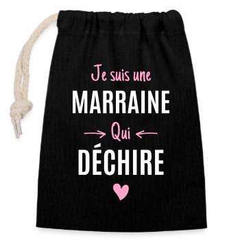 Marraine cadeau humour marraine qui déchire - Sac cadeau en coton avec cordon (14 x 20 cm) - noir - Devant