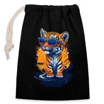 Mignon bébé tigre - Sac cadeau en coton avec cordon (14 x 20 cm) - noir - Devant