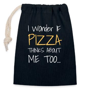 I Wonder If PIZZA Thinks About Me Too... - Closable cotton gift bag (14x20cm) - navy - Front