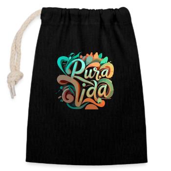 Vivre Pura Vida au maximum - Sac cadeau en coton avec cordon (14 x 20 cm) - noir - Devant