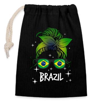 Brazil - Closable cotton gift bag (14x20cm) - black - Front