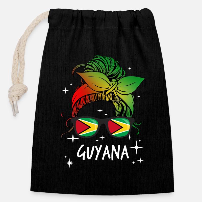 Guyana - Sac cadeau en coton avec cordon (14 x 20 cm) - noir