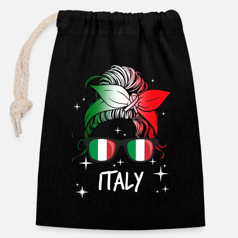 Italie - Sac cadeau en coton avec cordon (14 x 20 cm) - noir