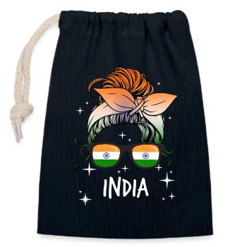 Indien - Verschließbarer Geschenkbeutel aus Baumwolle (14x20cm) - Navy - Vorne