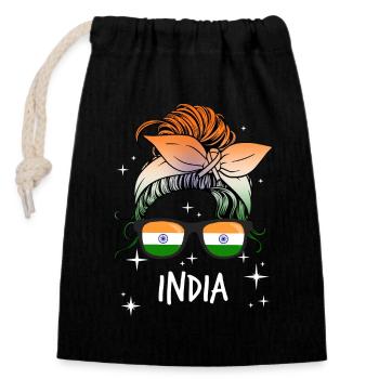 Indien - Verschließbarer Geschenkbeutel aus Baumwolle (14x20cm) - Schwarz - Vorne