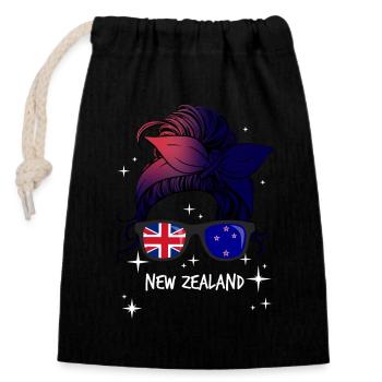 New Zealand - Closable cotton gift bag (14x20cm) - black - Front