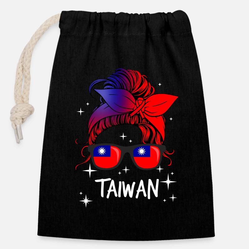 Taïwan - Sac cadeau en coton avec cordon (14 x 20 cm) - noir