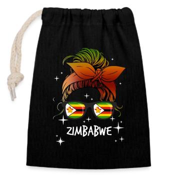 Zimbabwe - Sac cadeau en coton avec cordon (14 x 20 cm) - noir - Devant