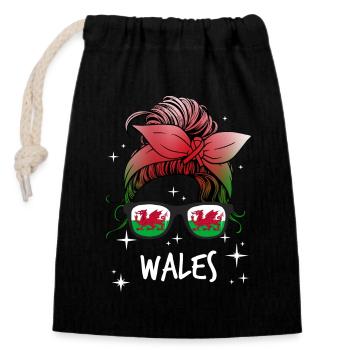 Wales - Verschließbarer Geschenkbeutel aus Baumwolle (14x20cm) - Schwarz - Vorne