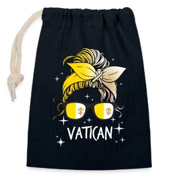 Vatican - Sac cadeau en coton avec cordon (14 x 20 cm) - bleu marine - Devant