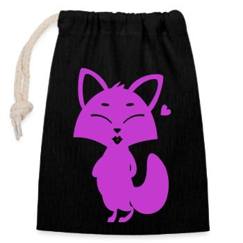 Fox - Animal, Zoo, Animal Lover, Nature Conservation - Closable cotton gift bag (14x20cm) - black - Front