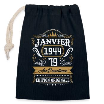 Januar 1944 79 Jahre Retro Geburtstagsgeschenk - Verschließbarer Geschenkbeutel aus Baumwolle (14x20cm) - Navy - Vorne