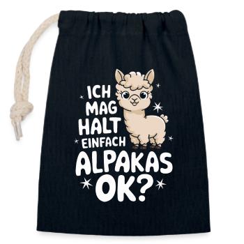 Alpaca Llama - Closable cotton gift bag (14x20cm) - navy - Front