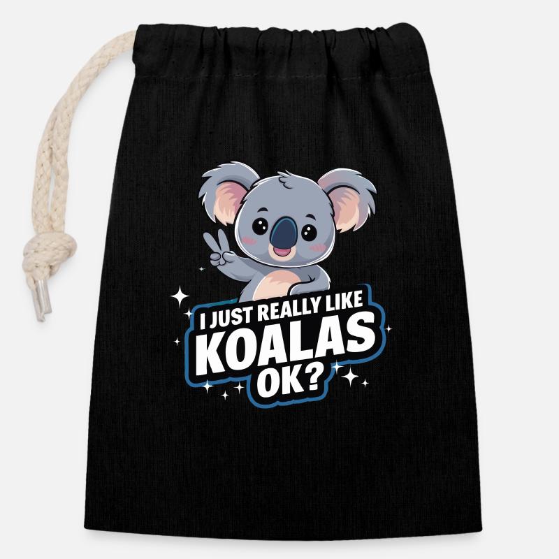 Koala Koala Koala Ours Koala Animal - Sac cadeau en coton avec cordon (14 x 20 cm) - noir