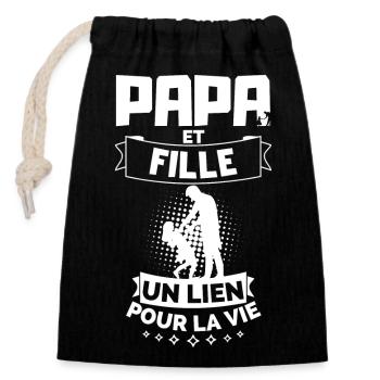 T-shirt Fête des Pères - Papa et Fille - Sac cadeau en coton avec cordon (14 x 20 cm) - noir - Devant