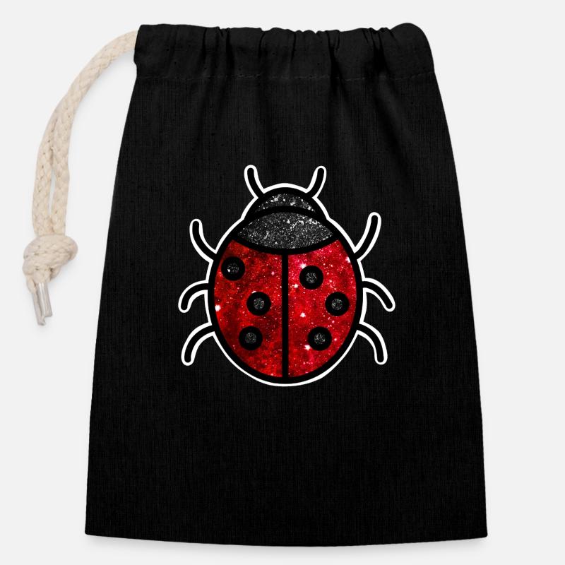 Coccinelle cosmique - Sac cadeau en coton avec cordon (14 x 20 cm) - noir