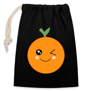 Orangen Frucht Früchte Kostüm Fasching Karneval - Verschließbarer Geschenkbeutel aus Baumwolle (14x20cm) - Schwarz - Vorne