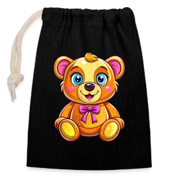 Süßer Teddy - Verschließbarer Geschenkbeutel aus Baumwolle (14x20cm) - Schwarz - Vorne