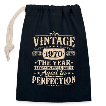 Cadeau d’anniversaire vintage des années 1970 - Sac cadeau en coton avec cordon (14 x 20 cm) - bleu marine - Devant