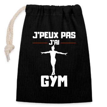 J'Peux pas j'ai Gym - Sac cadeau en coton avec cordon (14 x 20 cm) - noir - Devant