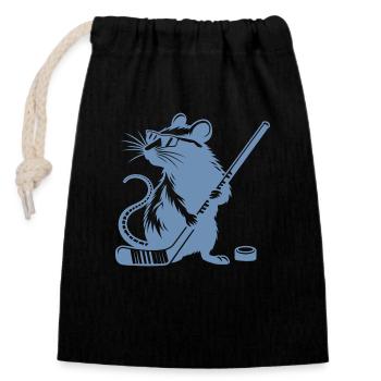 Maus Ratte Eishockeyspieler Silhouette - Verschließbarer Geschenkbeutel aus Baumwolle (14x20cm) - Schwarz - Vorne