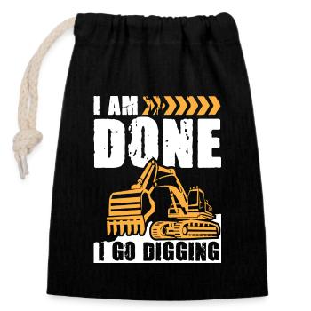 I Go Digging Excavator - Closable cotton gift bag (14x20cm) - black - Front