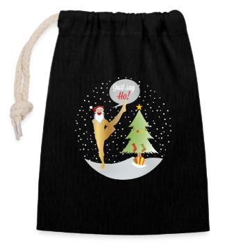 Yoga Shirt Weihnachten Say Ho, Nikolaus, Santa - Verschließbarer Geschenkbeutel aus Baumwolle (14x20cm) - Schwarz - Vorne
