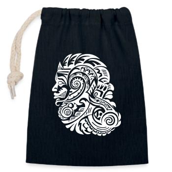 Cultural tattoo narratives in Maori style - Closable cotton gift bag (14x20cm) - navy - Front