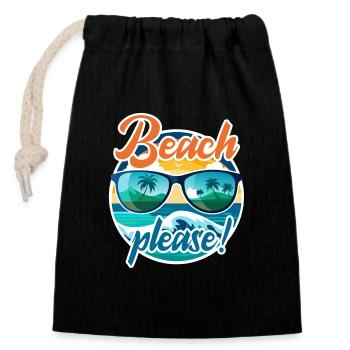 Beach please! - Verschließbarer Geschenkbeutel aus Baumwolle (14x20cm) - Schwarz - Vorne