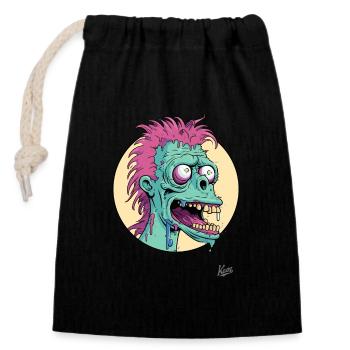 Zombie de dessin animé drôle fou - Sac cadeau en coton avec cordon (14 x 20 cm) - noir - Devant