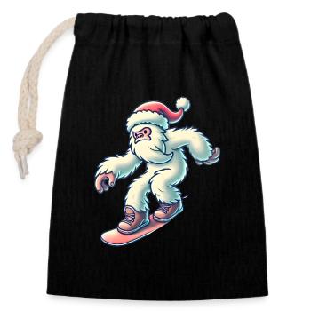 Snowboard Yéti au chapeau de Père Noël - Sac cadeau en coton avec cordon (14 x 20 cm) - noir - Devant