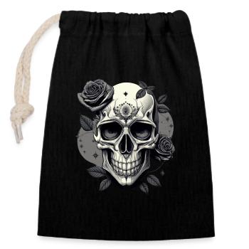 Skull Gothic Design Black and White with Roses HD - Closable cotton gift bag (14x20cm) - black - Front