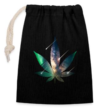 Galaxy Hanfblatt - Cannabis - Weed - Verschließbarer Geschenkbeutel aus Baumwolle (14x20cm) - Schwarz - Vorne