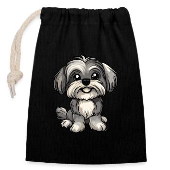 Chien Bichon Cochon Mignon - Sac cadeau en coton avec cordon (14 x 20 cm) - noir - Devant