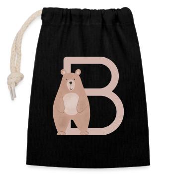 B - BÄR - ABC, Alphabet, Buchstabe, Tier, Name - Verschließbarer Geschenkbeutel aus Baumwolle (14x20cm) - Schwarz - Vorne