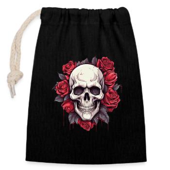 Totenkopf und Rosen Gothic Blumenkunst - Verschließbarer Geschenkbeutel aus Baumwolle (14x20cm) - Schwarz - Vorne