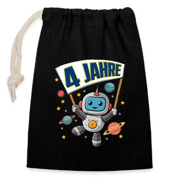 4. Geburtstag kleiner Raumfahrer Astronaut 4 Jahre - Verschließbarer Geschenkbeutel aus Baumwolle (14x20cm) - Schwarz - Vorne