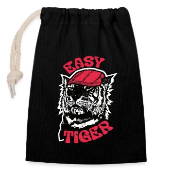 Easy Tiger, Illustration Vintage, Visage de tigre - Sac cadeau en coton avec cordon (14 x 20 cm) - noir - Devant