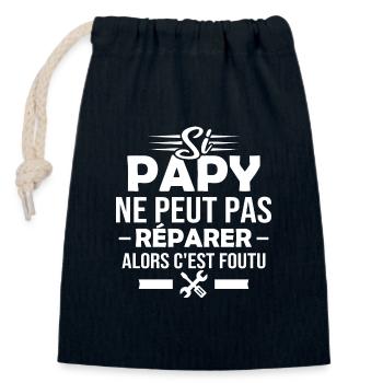 Si papy ne peut pas réparer alors c est foutu - Sac cadeau en coton avec cordon (14 x 20 cm) - bleu marine - Devant