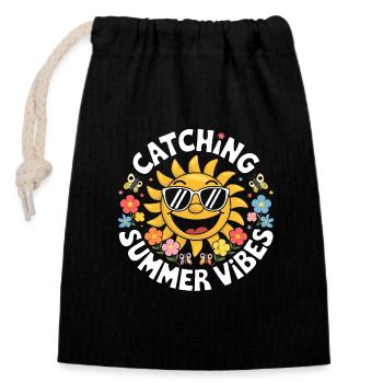 Moments d’été ensoleillés Vibrations Soleil d’été - Sac cadeau en coton avec cordon (14 x 20 cm) - noir - Devant
