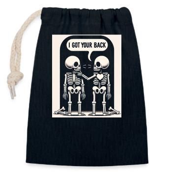 Poignée de main squelette de loyauté - Sac cadeau en coton avec cordon (14 x 20 cm) - bleu marine - Devant