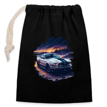 Voiture de sport - Sac cadeau en coton avec cordon (14 x 20 cm) - noir - Devant