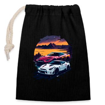 Voiture de sport classique - Sac cadeau en coton avec cordon (14 x 20 cm) - noir - Devant