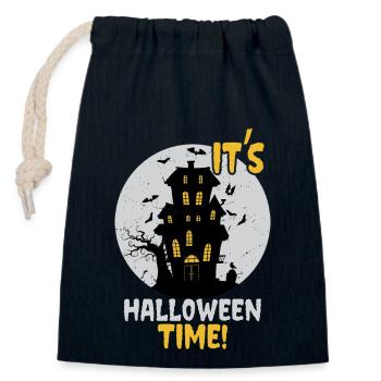 It's Halloween Time: Haunted House and Haunted Castle - Closable cotton gift bag (14x20cm) - navy - Front