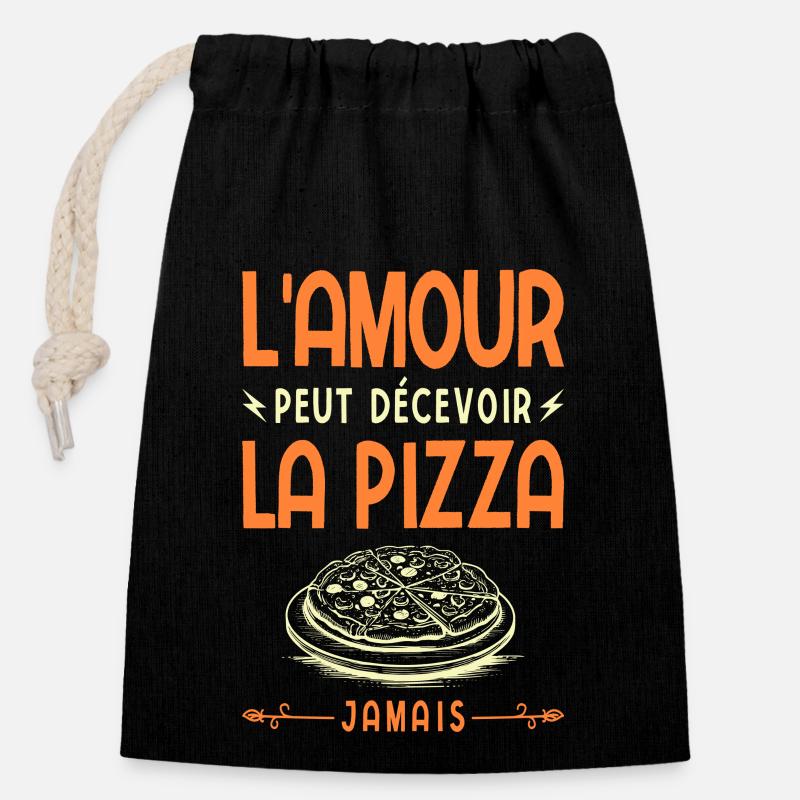 Liebe kann enttäuschen Pizza Never Fast Food - Verschließbarer Geschenkbeutel aus Baumwolle (14x20cm) - Schwarz