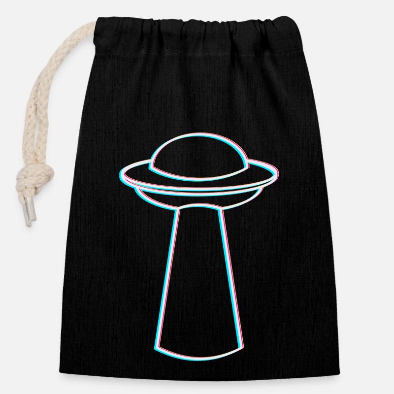 UFO Glitch – Ambiance rave et techno - Sac cadeau en coton avec cordon (14 x 20 cm) - noir