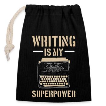 Author - Closable cotton gift bag (14x20cm) - black - Front