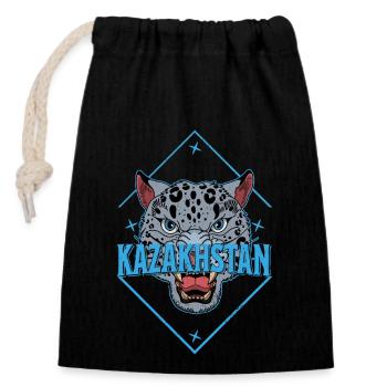 Kasachstan Souvenir Herkunft Schneeleopard - Verschließbarer Geschenkbeutel aus Baumwolle (14x20cm) - Schwarz - Vorne